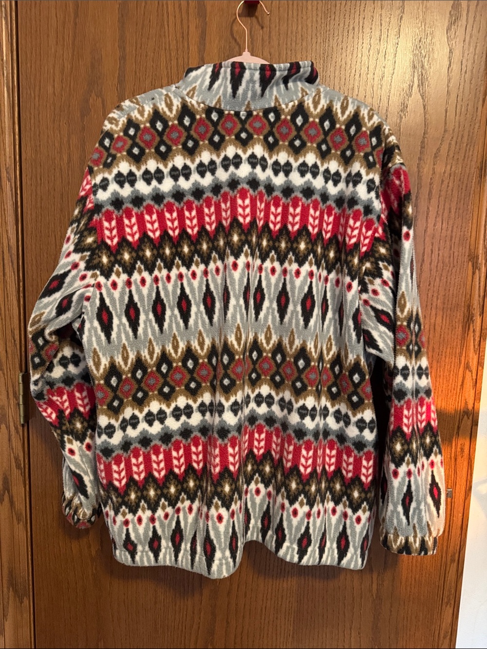 Alfred Dunner Brown, Red & White Geometric Fleece Zip Jacket - Picture 3 of 3
